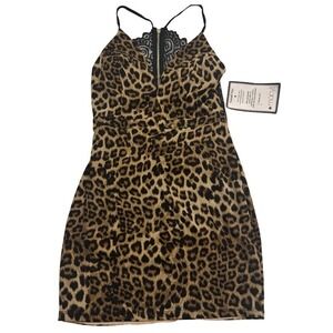 NWT Emerald Sundae Women Leopard Print Mini Dress sz L‎ – Lace Back Detail